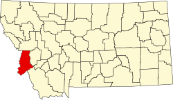 Map of Montana highlighting Ravalli County